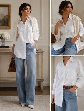 White XLong Button-Up Shirt Large